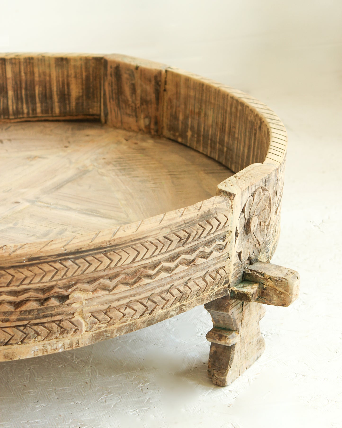 Antique Hand Carved Chakki Grinder Table // Tribal / STYLE 2