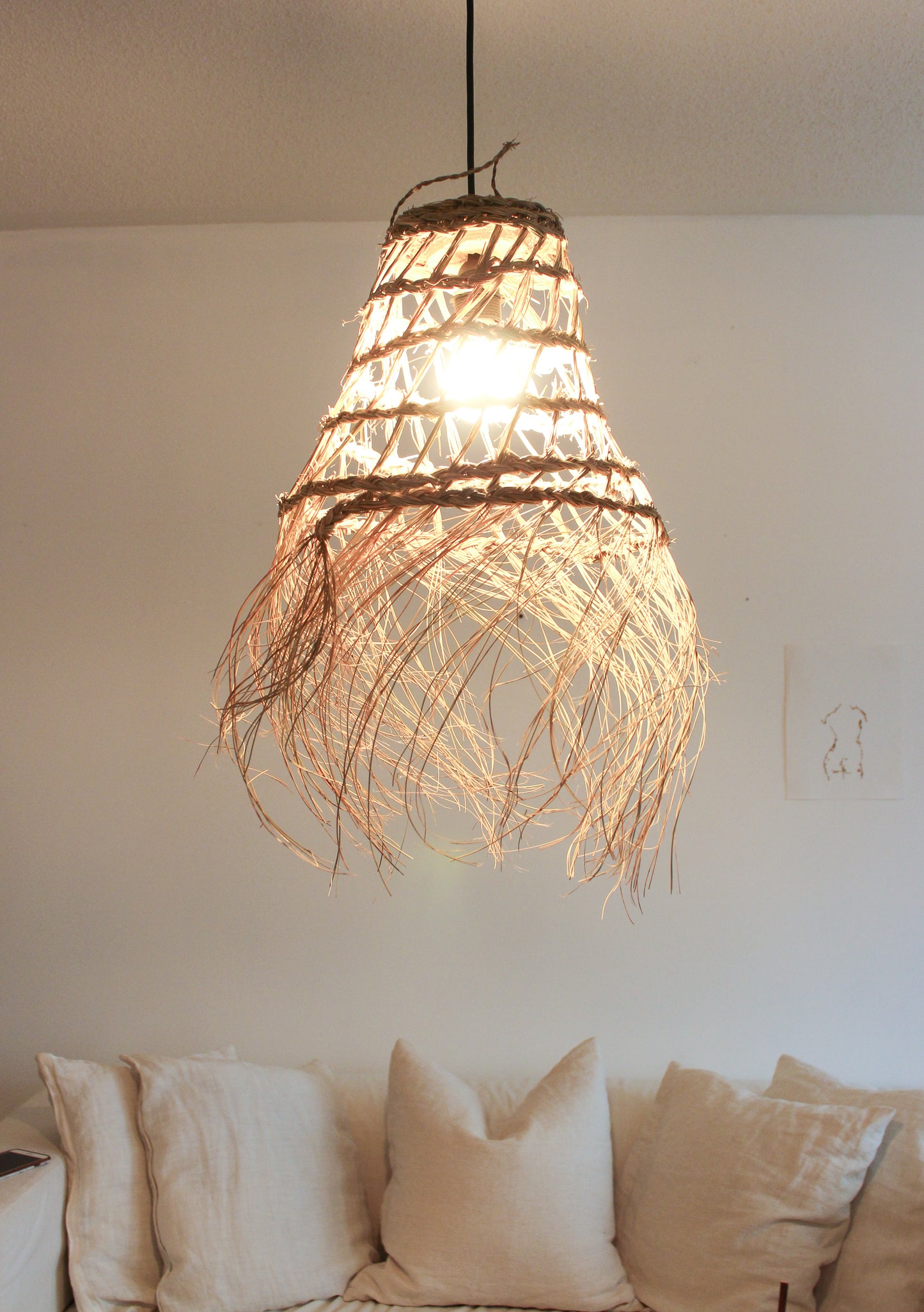 Handwoven Moroccan Lampshade with Fringes / Cone // Medium