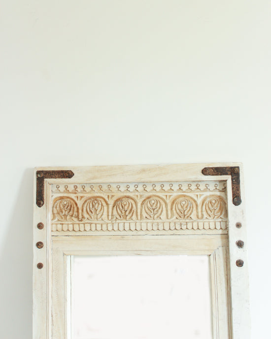 Load image into Gallery viewer, Rustic Hand Carved Wooden Mirror // Off-White

