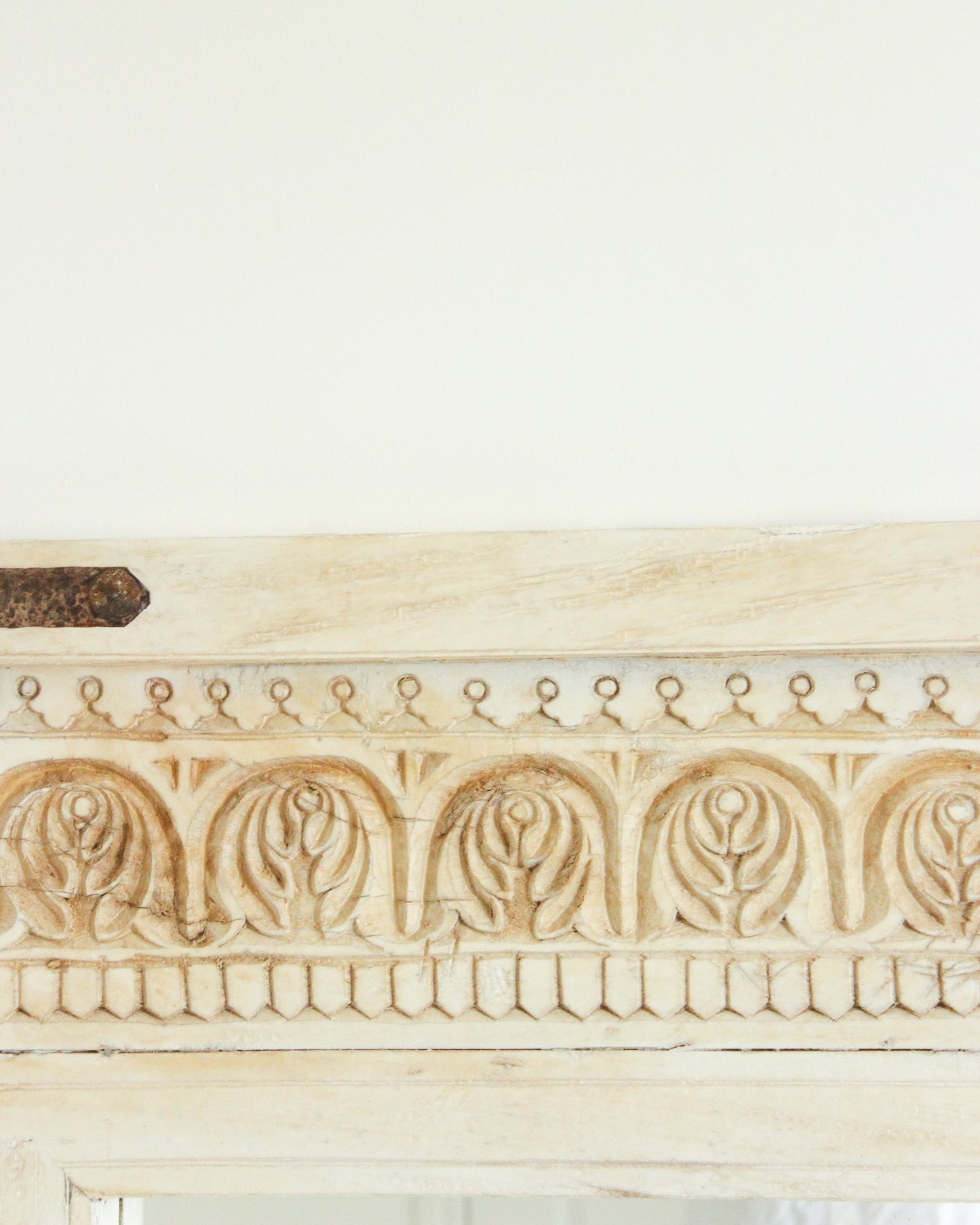 Rustic Hand Carved Wooden Mirror // Off-White