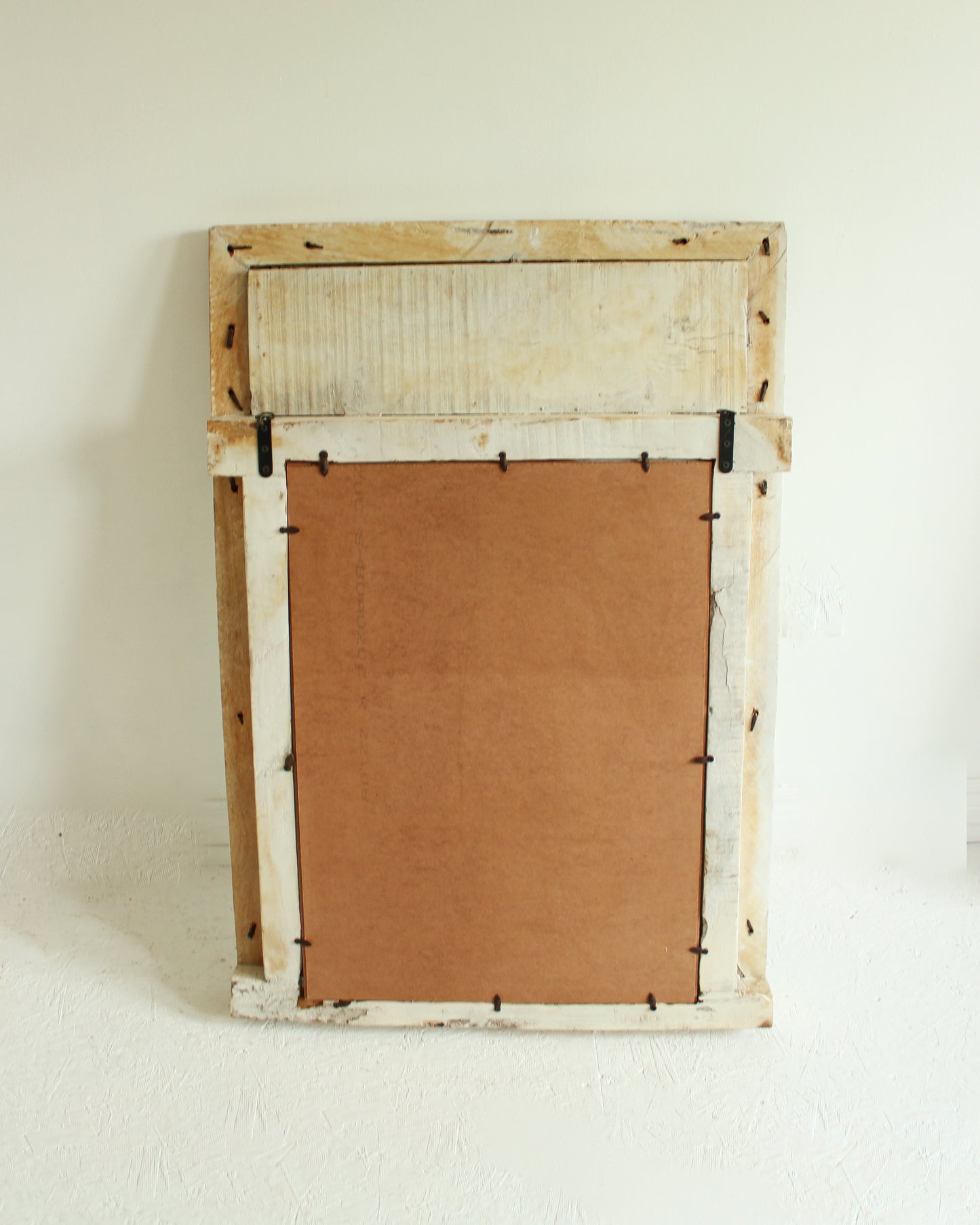 Rustic Hand Carved Wooden Mirror // Off-White