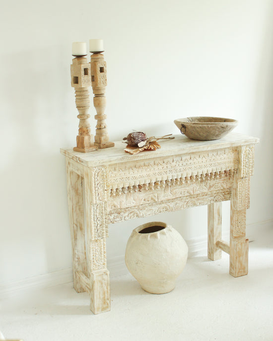 White Washed Carved Console Table