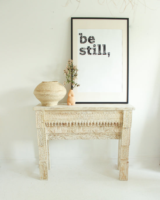 Load image into Gallery viewer, White Washed Carved Console Table
