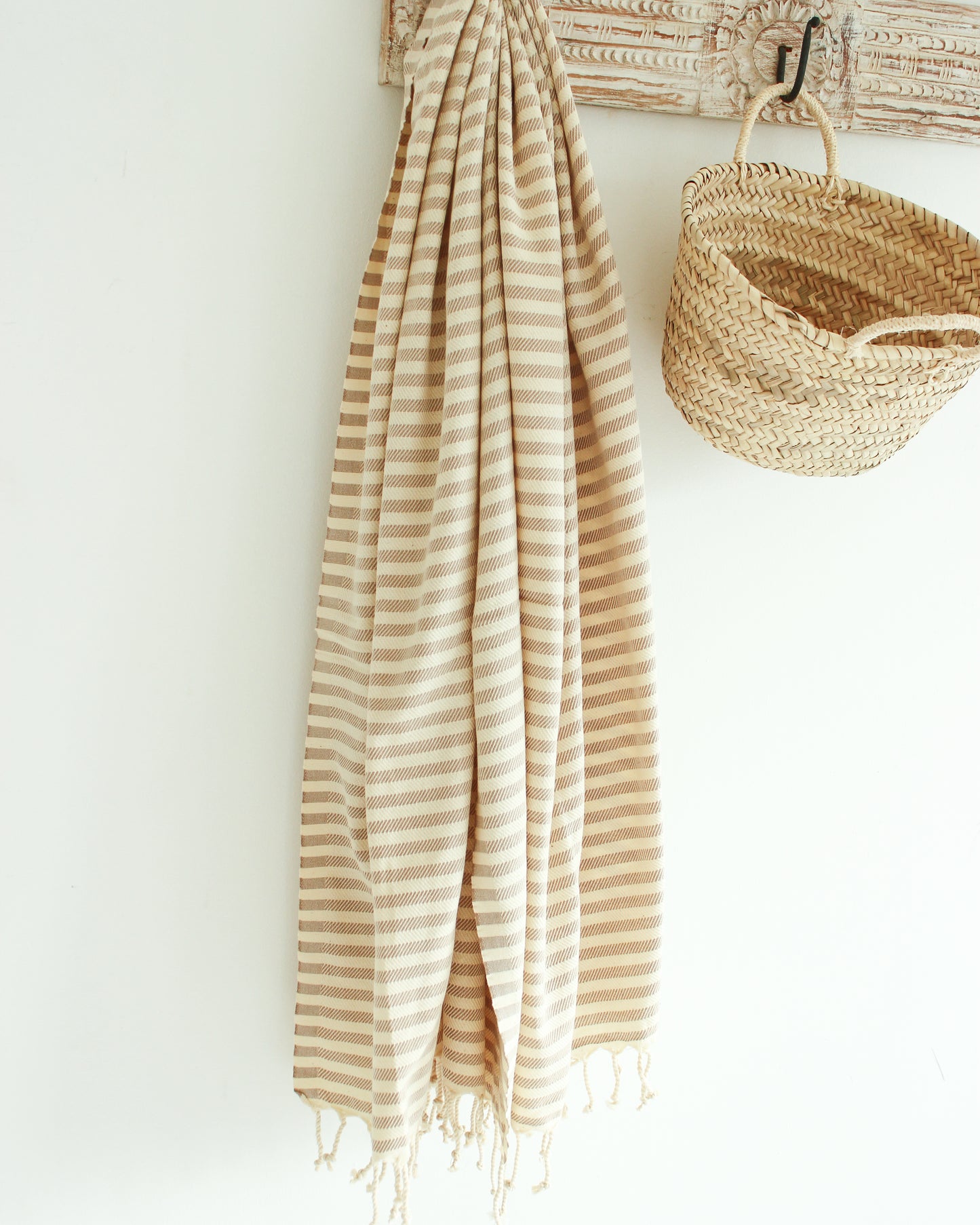 PALM Turkish Towel // Natural with Beige Stripes