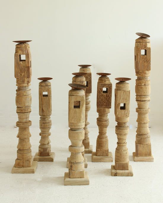 Load image into Gallery viewer, Hand Carved Vintage Candle Stand // BLEACHED

