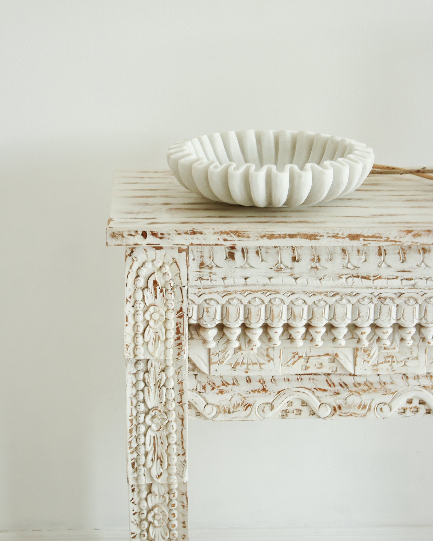 White Washed Carved Console Table