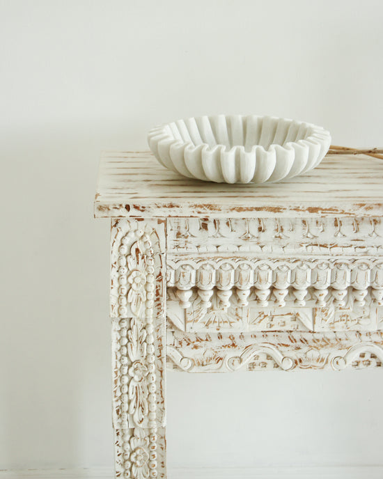 Load image into Gallery viewer, White Washed Carved Console Table
