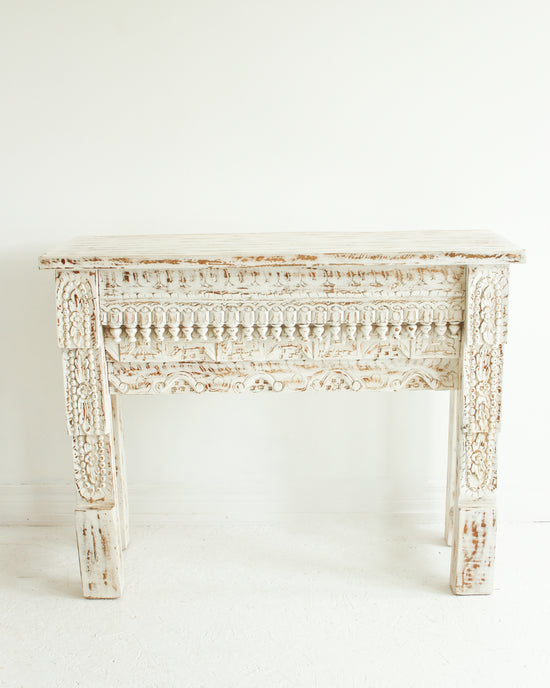 White Washed Carved Console Table