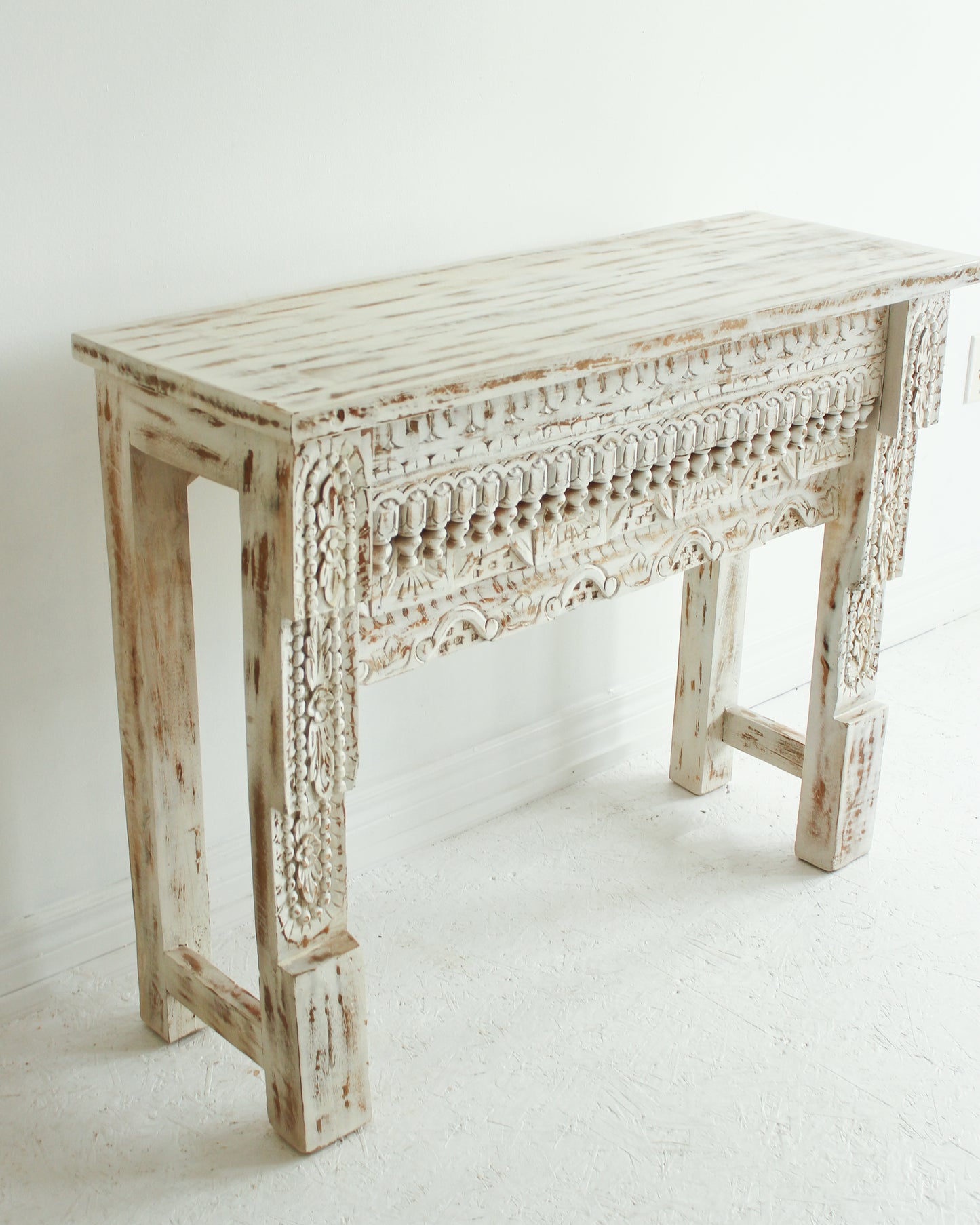 White Washed Carved Console Table