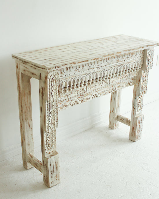 Load image into Gallery viewer, White Washed Carved Console Table
