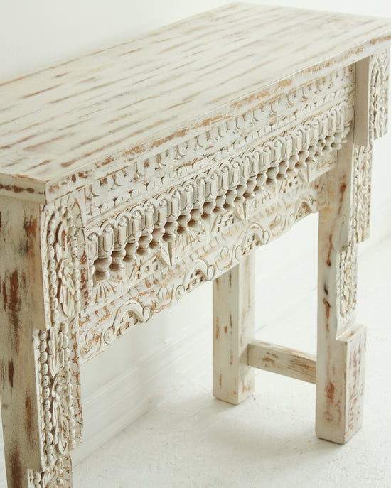 White Washed Carved Console Table