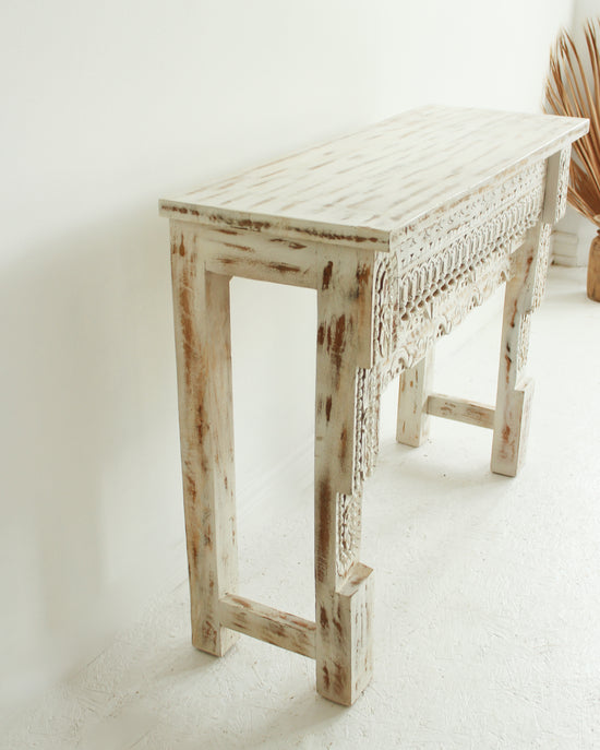 Load image into Gallery viewer, White Washed Carved Console Table
