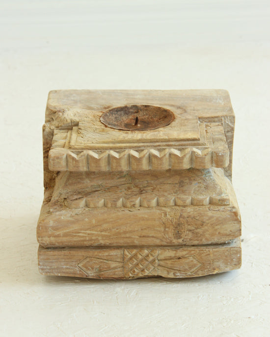 Reclaimed Vintage Indian Pillar Candle Stand / BLEACHED // Style 5