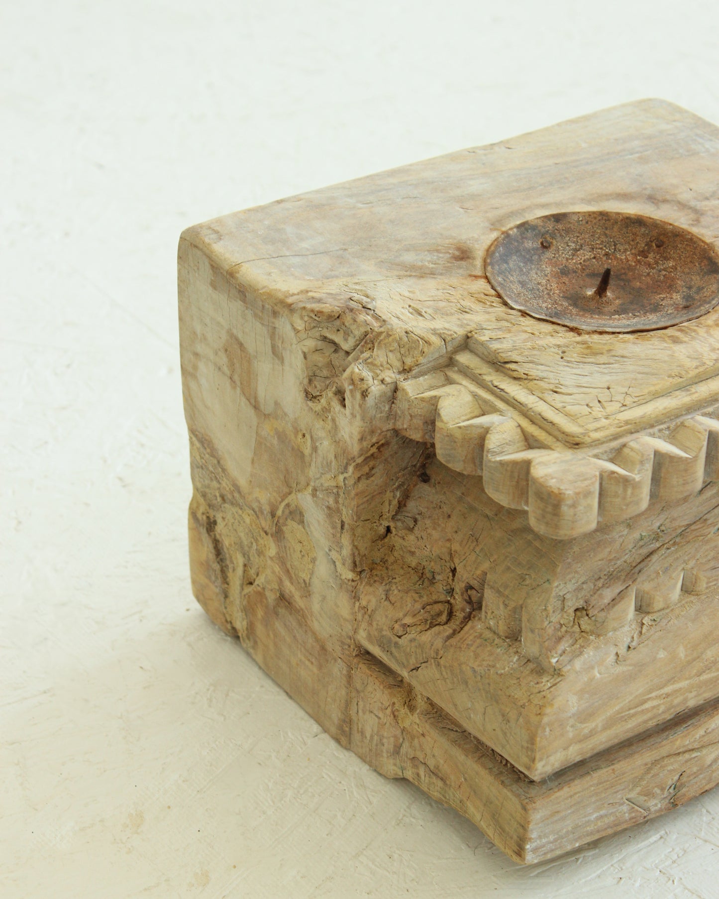 Reclaimed Vintage Indian Pillar Candle Stand / BLEACHED // Style 5