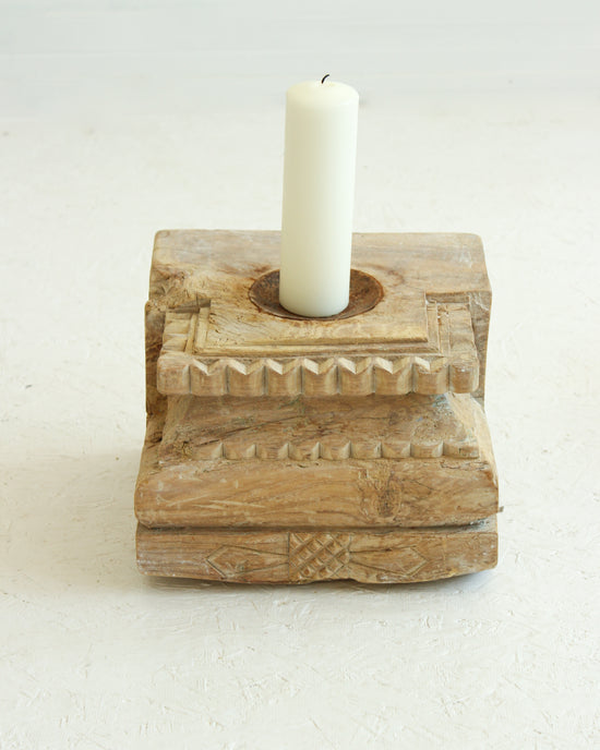 Reclaimed Vintage Indian Pillar Candle Stand / BLEACHED // Style 5