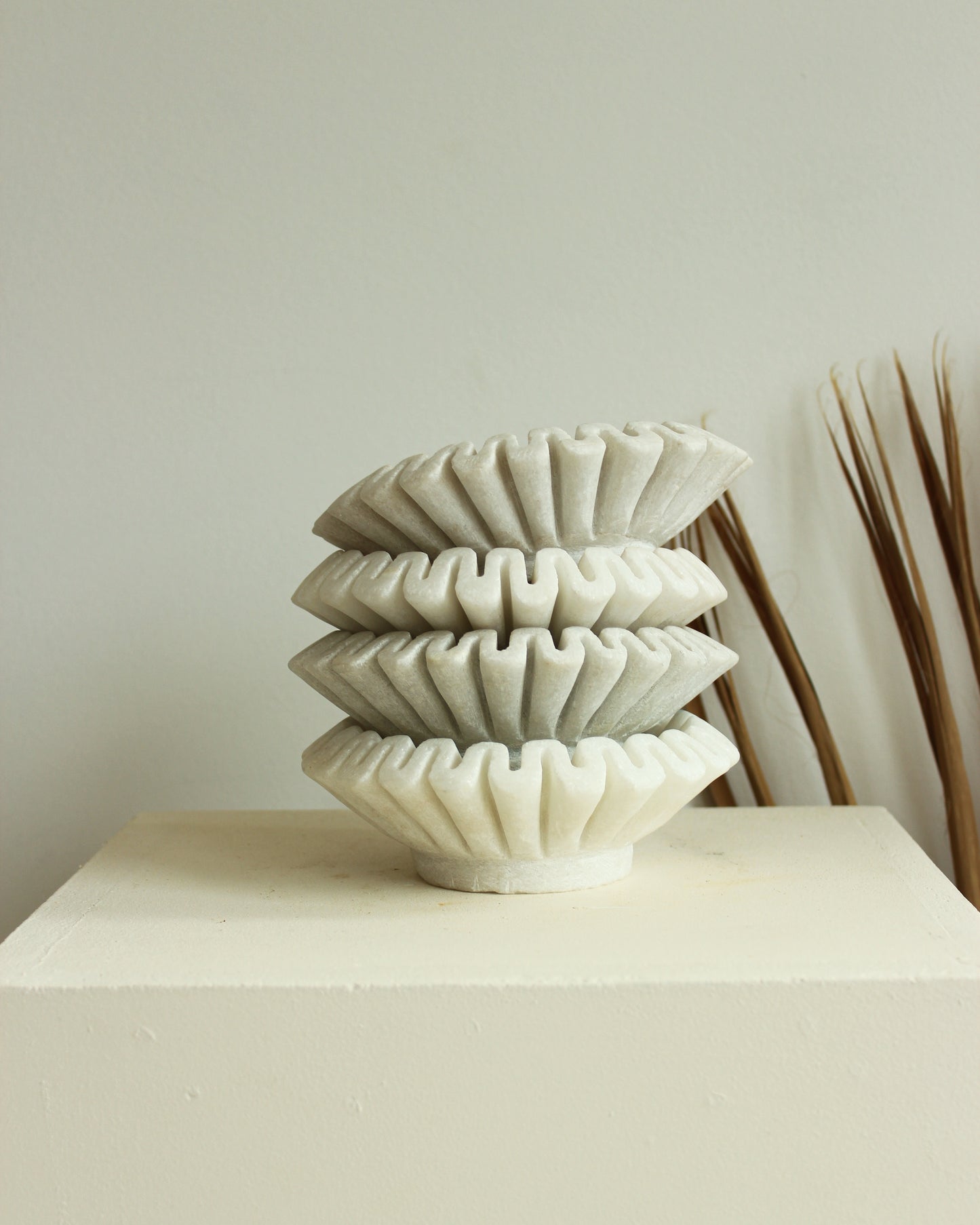 Small Hand Carved Fluted Marble Plate