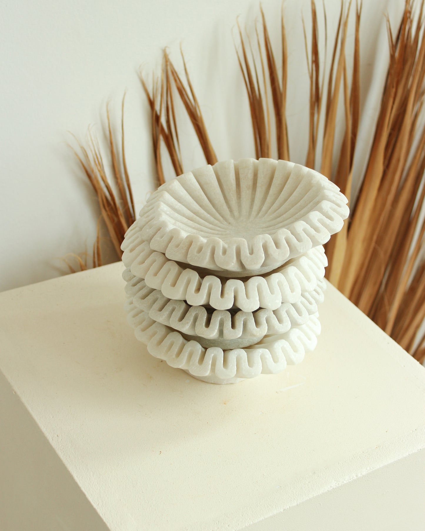 Load image into Gallery viewer, Small Hand Carved Fluted Marble Plate
