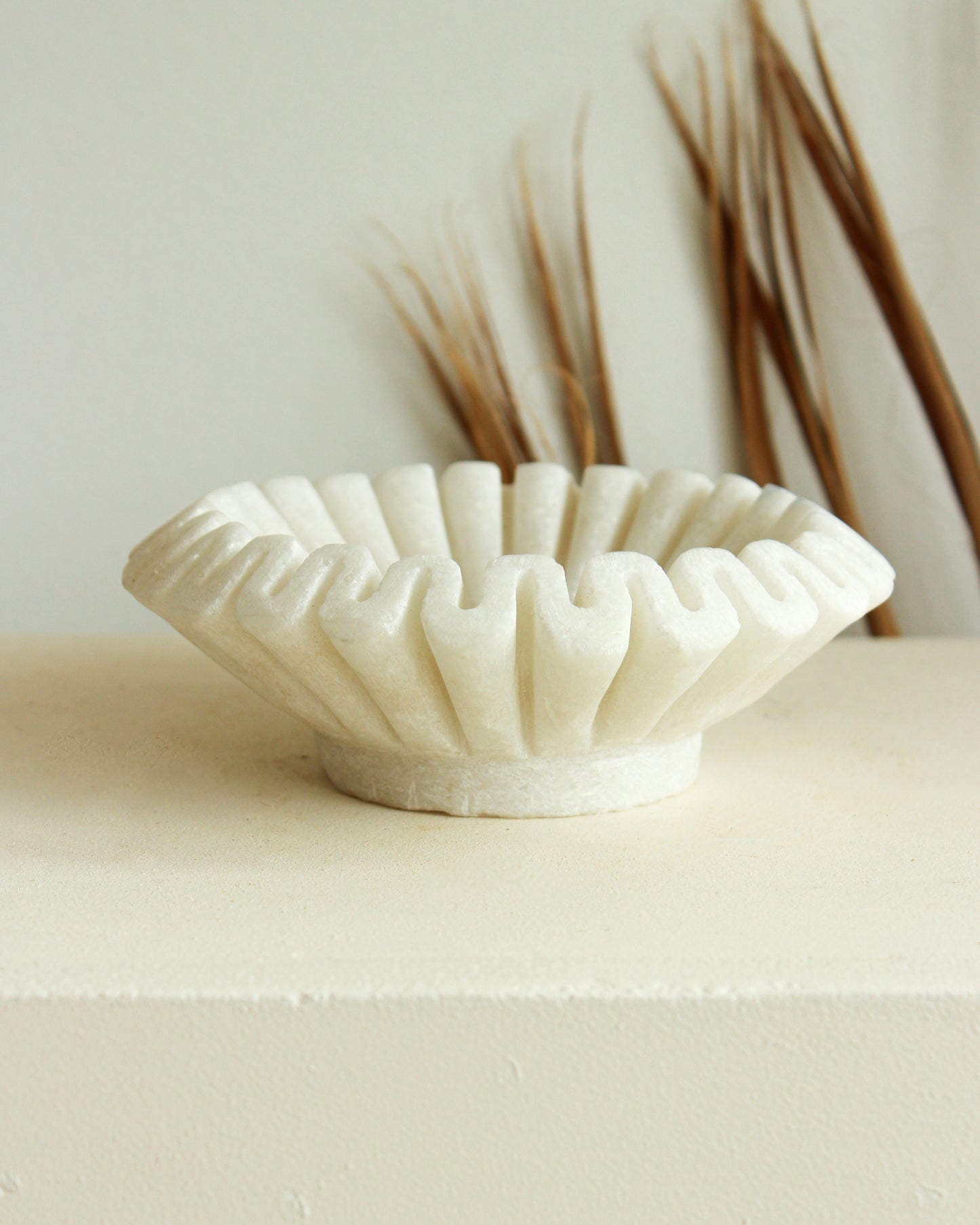 Small Hand Carved Fluted Marble Plate