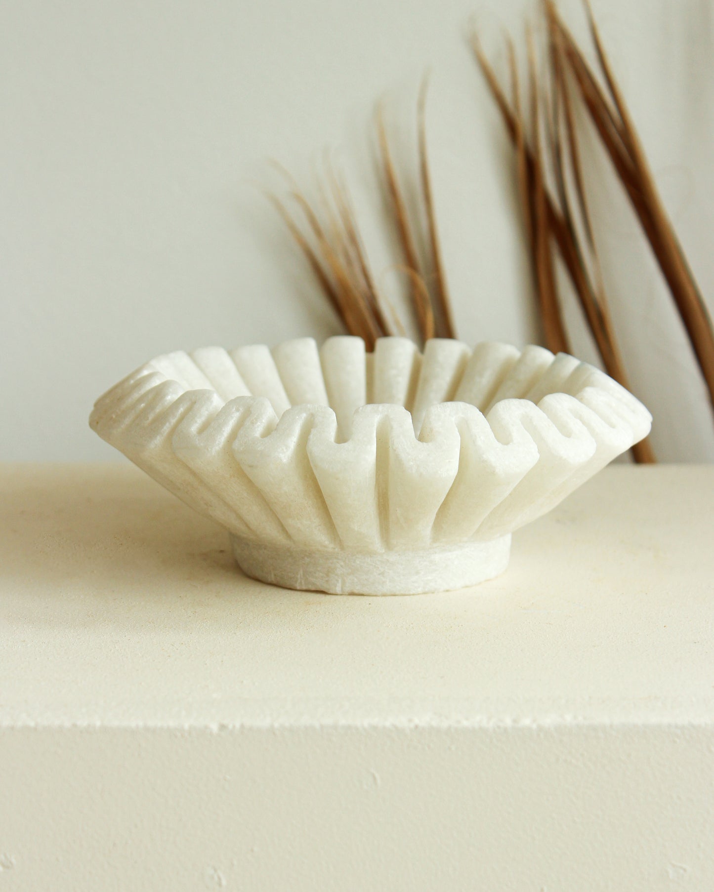 Load image into Gallery viewer, Small Hand Carved Fluted Marble Plate

