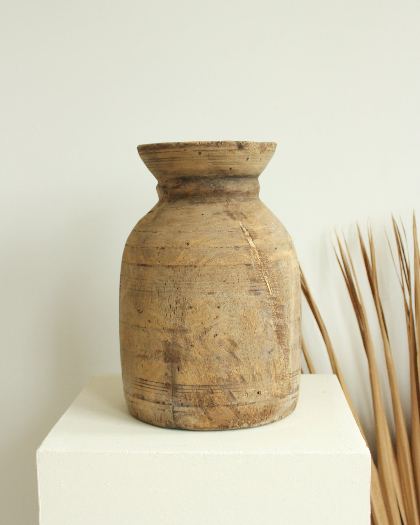 Bleached Antique Rustic Wooden Vase // Large