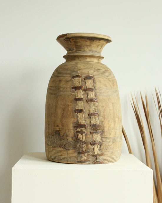 Load image into Gallery viewer, Bleached Antique Rustic Wooden Vase // Large
