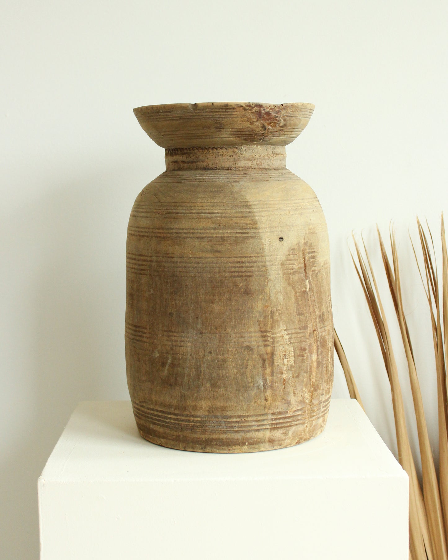 Bleached Antique Rustic Wooden Vase // Large