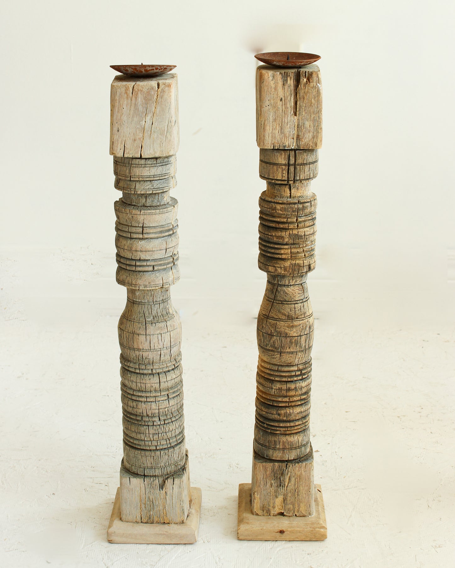 Minimal Hand Carved Vintage Candle Stand // BLEACHED