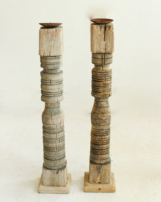 Load image into Gallery viewer, Minimal Hand Carved Vintage Candle Stand // BLEACHED
