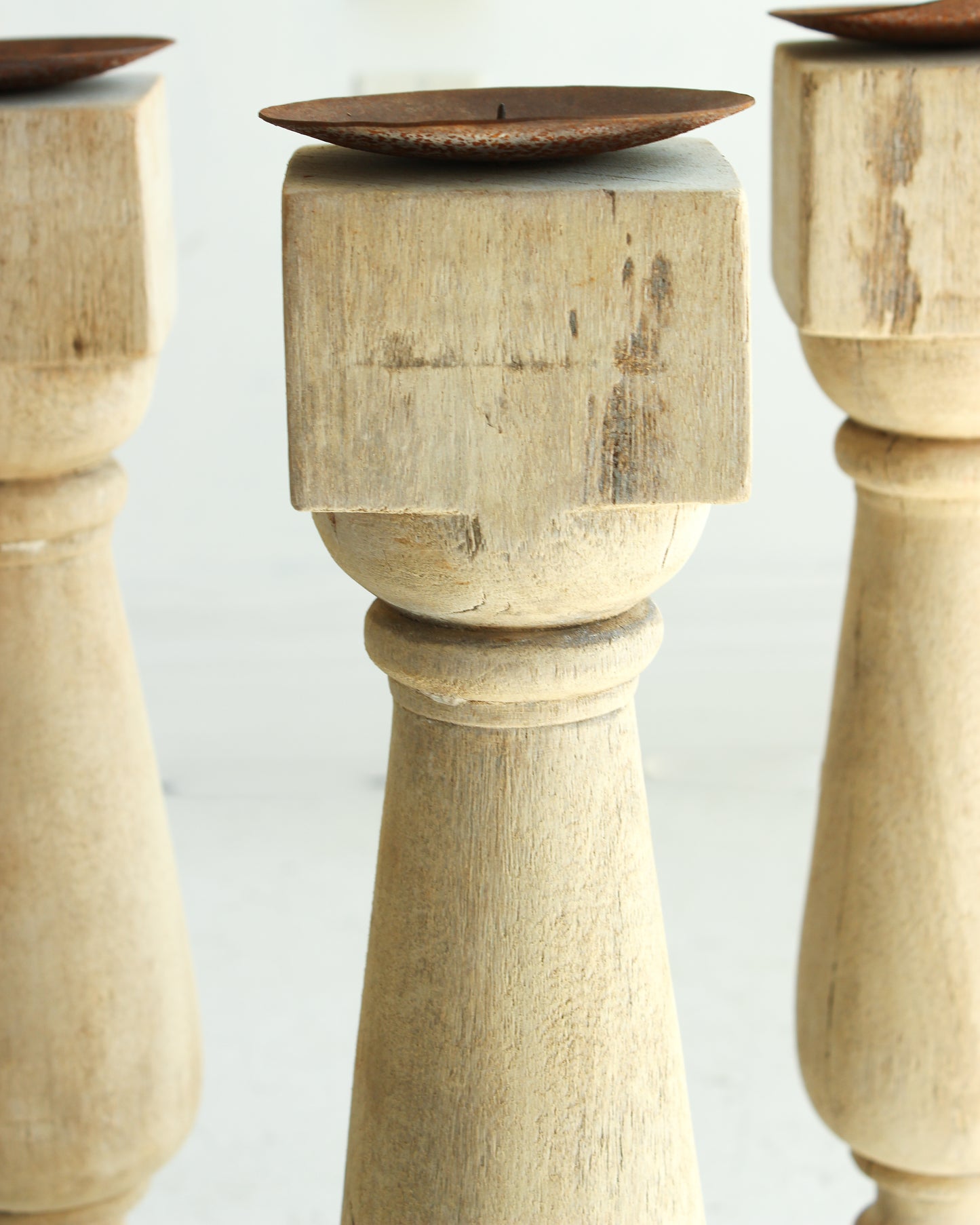 Minimal Hand Carved Vintage Candle Stand // BLEACHED