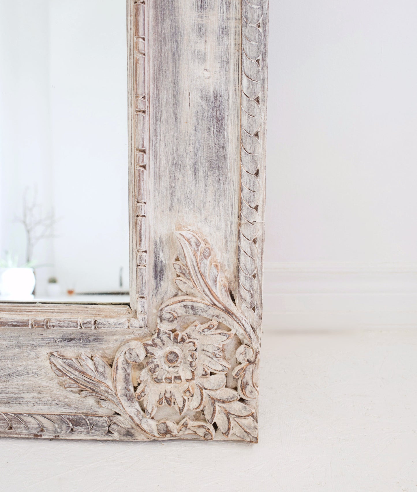 Load image into Gallery viewer, THE GERDU - hand carved white wash extra large wall mirror 
