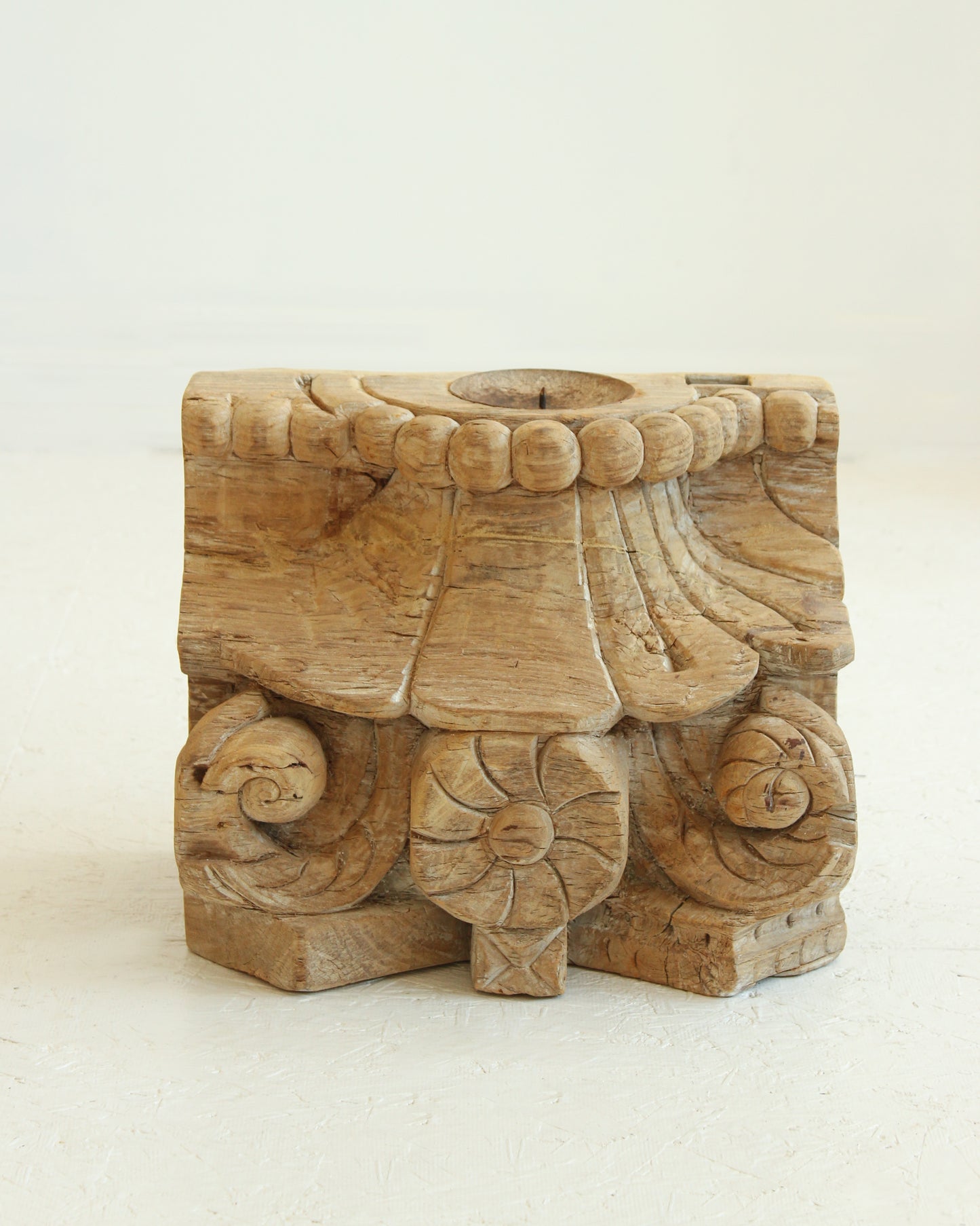 Load image into Gallery viewer, Reclaimed Vintage Indian Pillar Candle Stand / BLEACHED // Style 2
