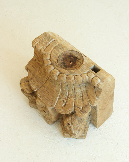 Reclaimed Vintage Indian Pillar Candle Stand / BLEACHED // Style 2