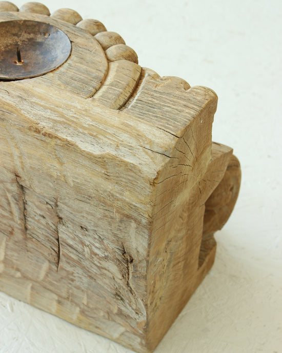 Reclaimed Vintage Indian Pillar Candle Stand / BLEACHED // Style 2