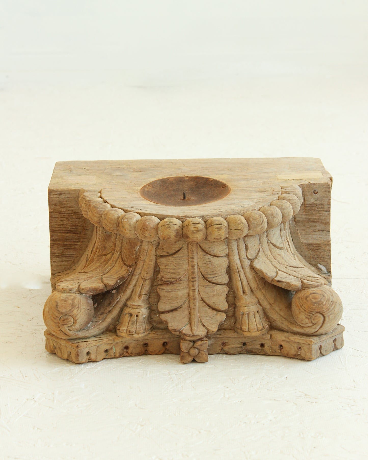 Reclaimed Vintage Indian Pillar Candle Stand / BLEACHED // Style 3
