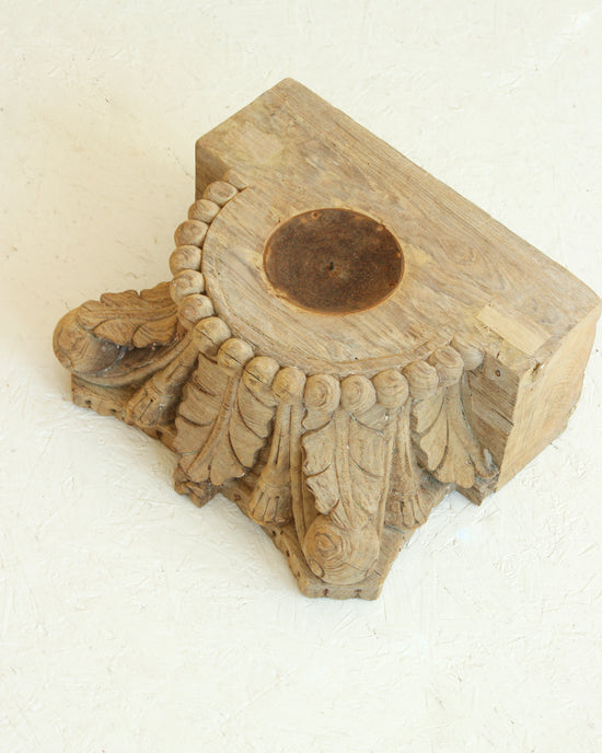 Reclaimed Vintage Indian Pillar Candle Stand / BLEACHED // Style 3