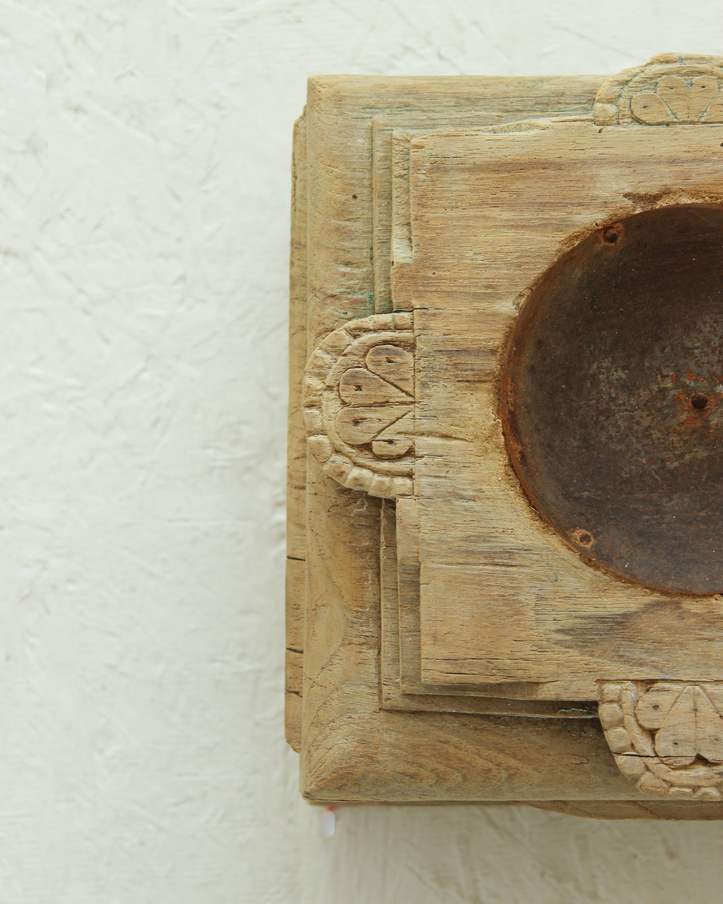 Reclaimed Vintage Indian Pillar Candle Stand / BLEACHED // Style 4
