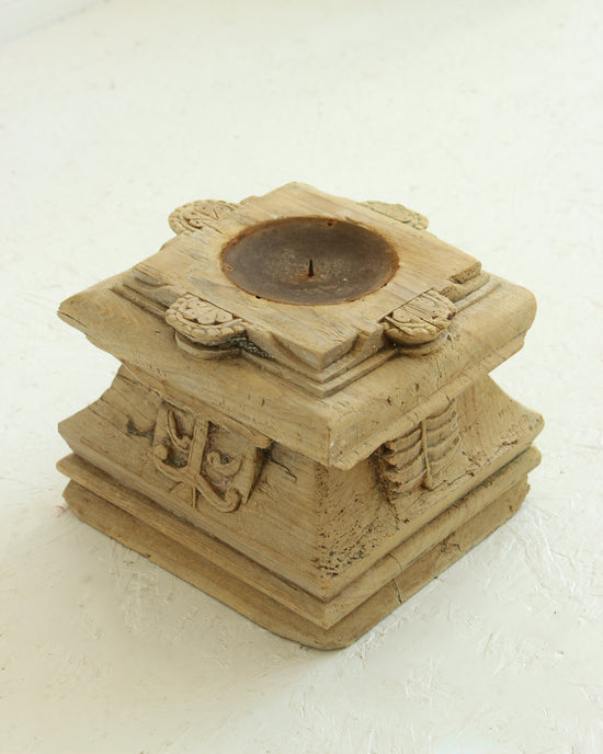 Reclaimed Vintage Indian Pillar Candle Stand / BLEACHED // Style 4