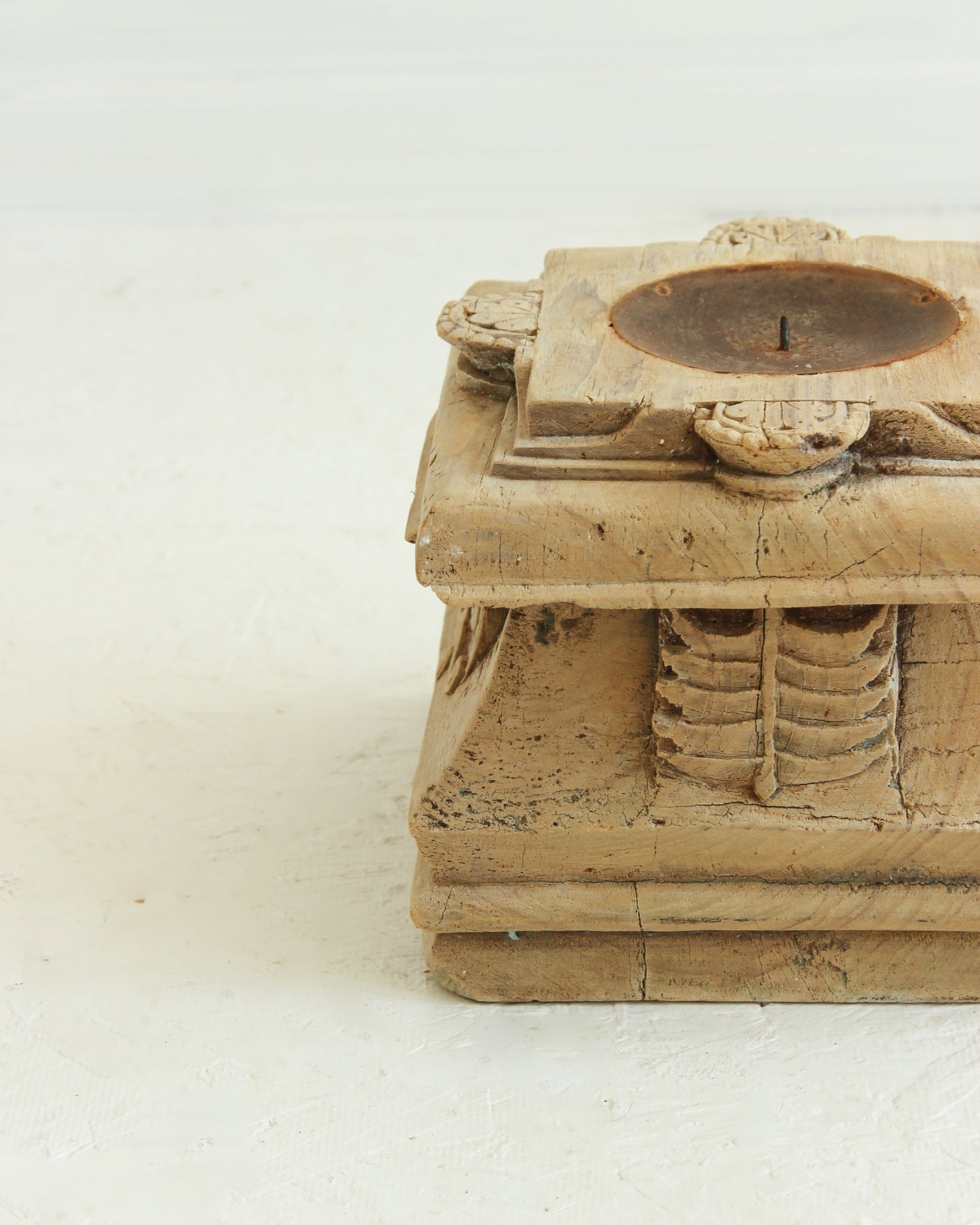 Reclaimed Vintage Indian Pillar Candle Stand / BLEACHED // Style 4