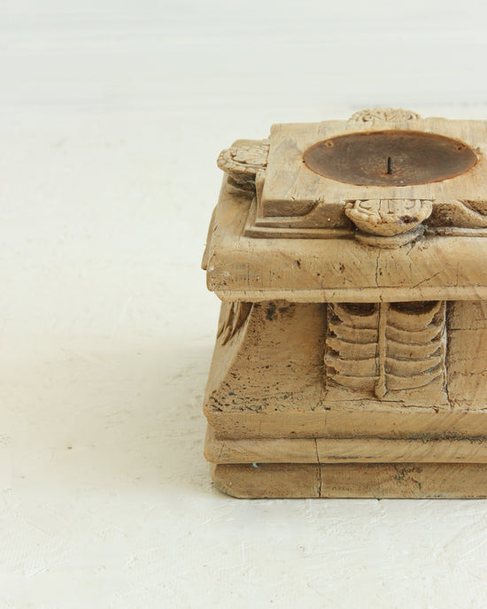 Reclaimed Vintage Indian Pillar Candle Stand / BLEACHED // Style 4