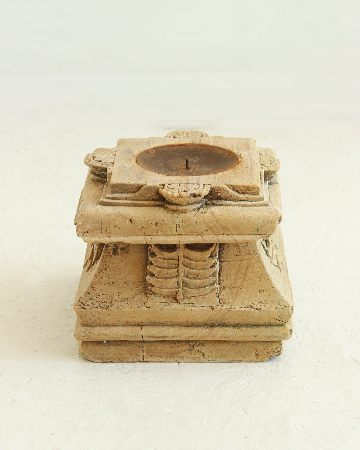 Reclaimed Vintage Indian Pillar Candle Stand / BLEACHED // Style 4