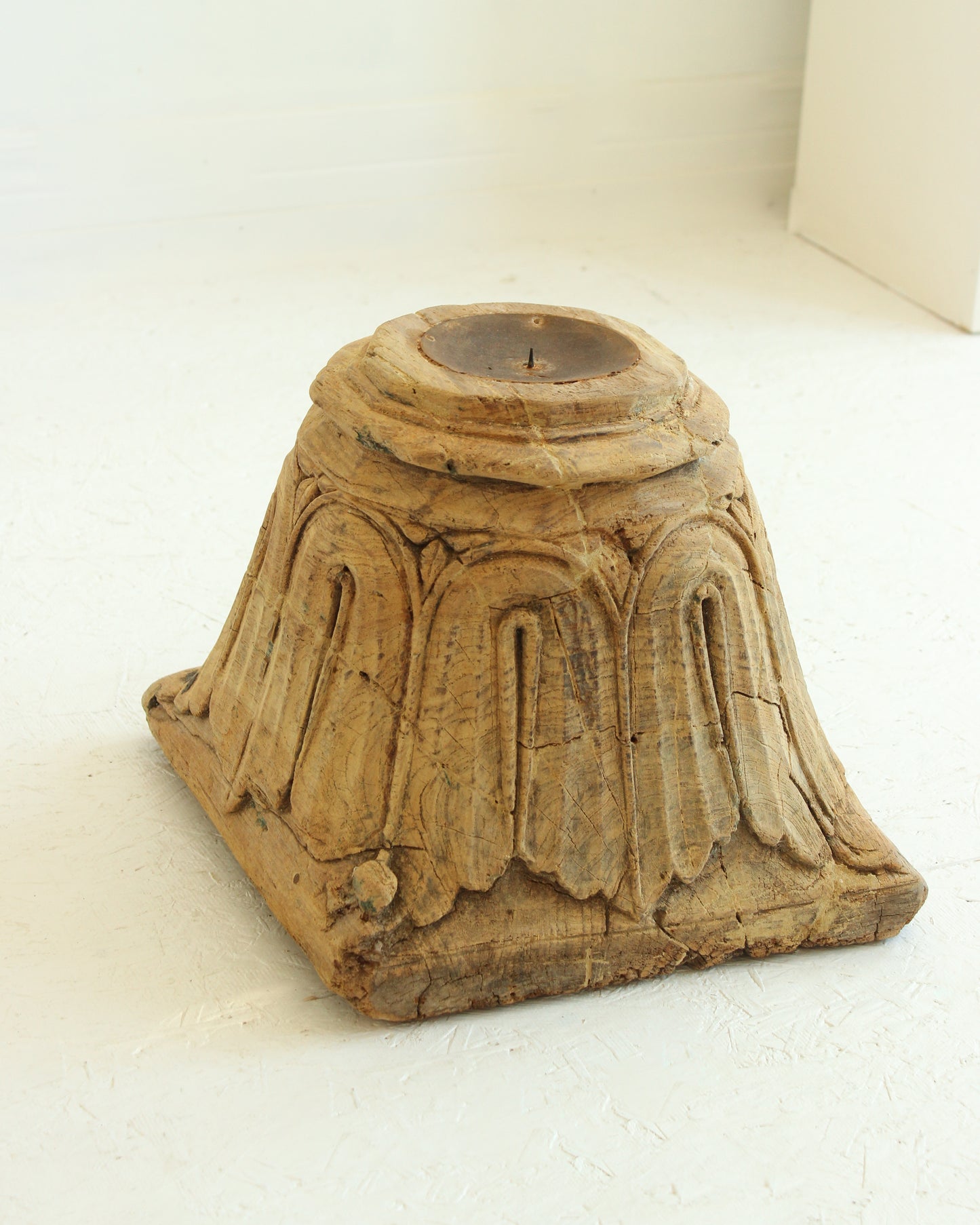 Reclaimed Vintage Indian Pilllar Candle Stand / BLEACHED // Style 1