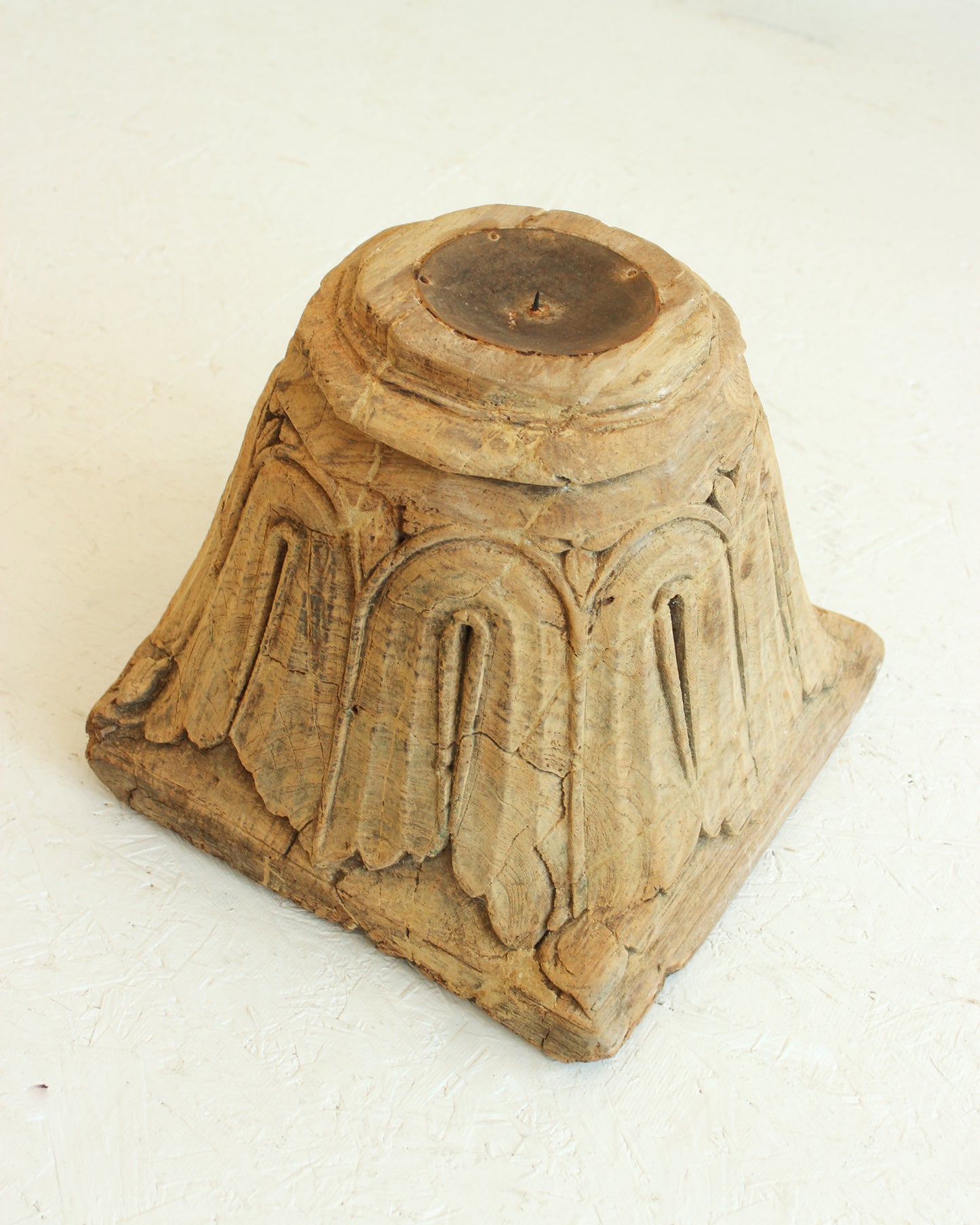 Reclaimed Vintage Indian Pilllar Candle Stand / BLEACHED // Style 1