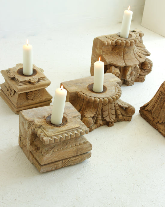 Load image into Gallery viewer, Reclaimed Vintage Indian Pilllar Candle Stand / BLEACHED // Style 1
