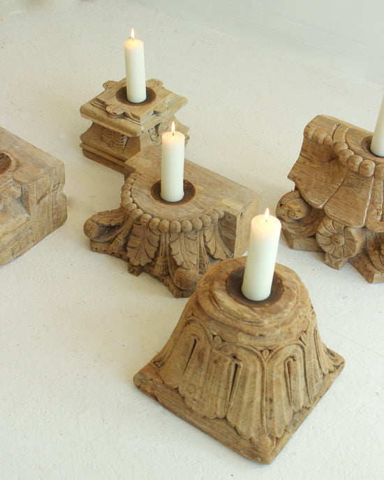 Reclaimed Vintage Indian Pilllar Candle Stand / BLEACHED // Style 1