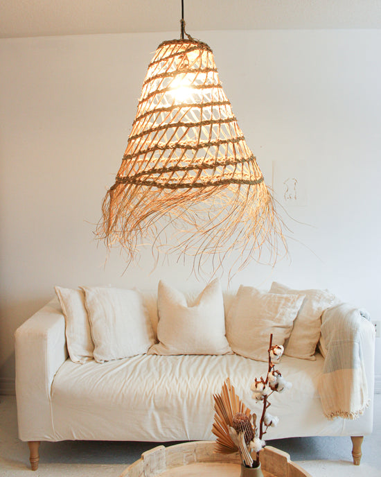 Handwoven Moroccan Lampshade with Fringes / Cone // Large