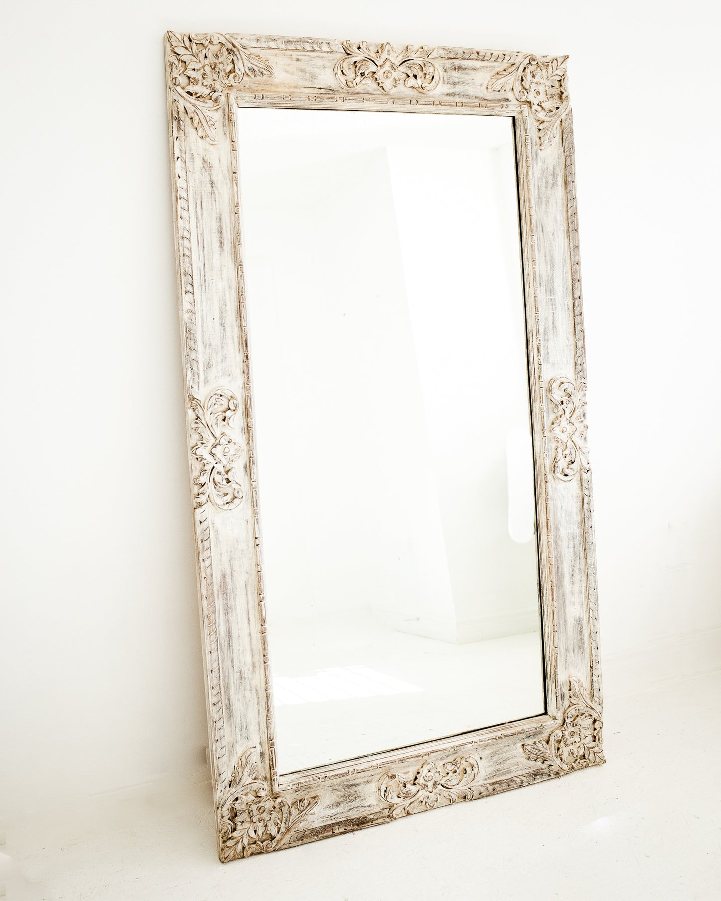 THE GERDU - hand carved white wash extra large wall mirror