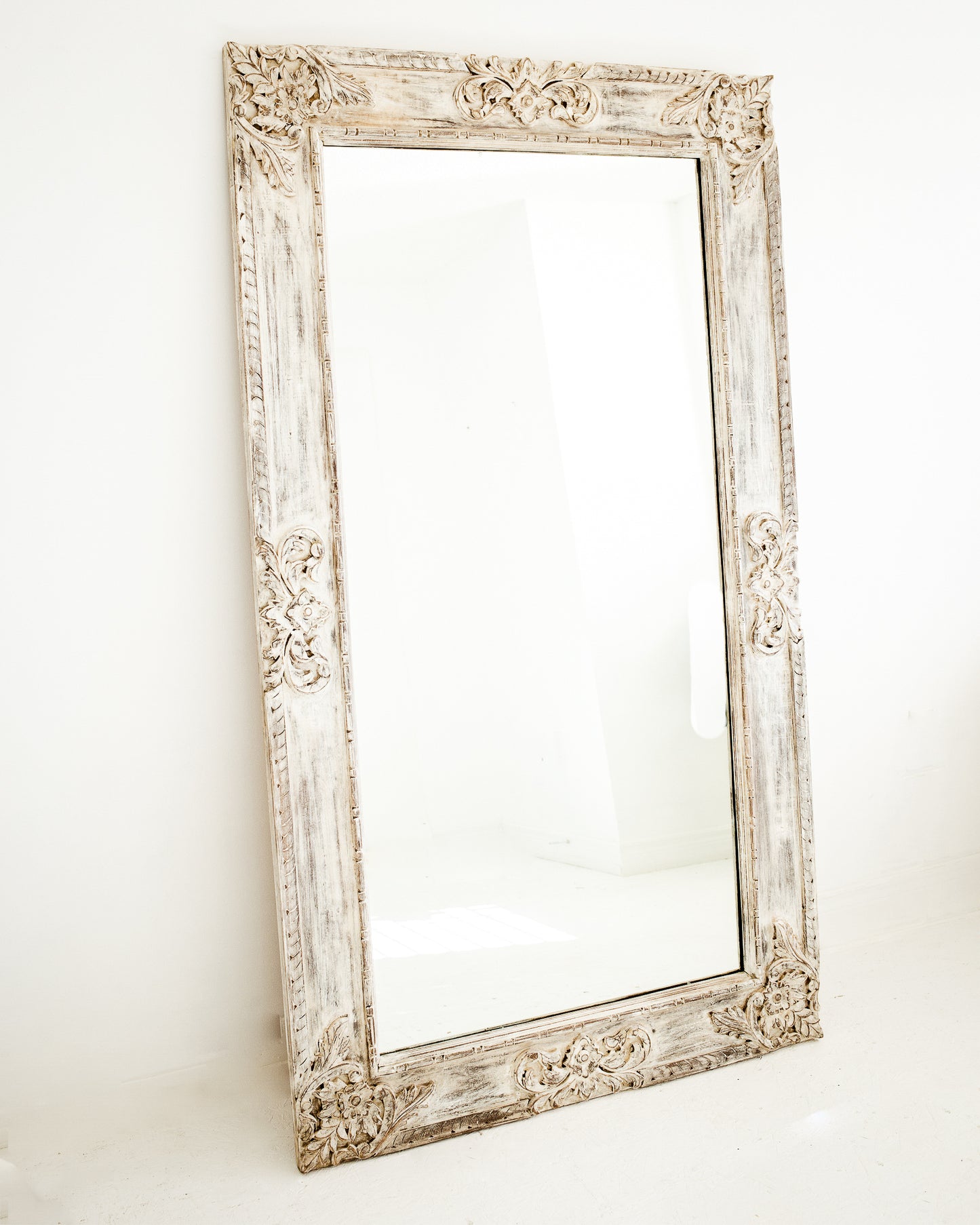 THE GERDU - hand carved white wash extra large wall mirror