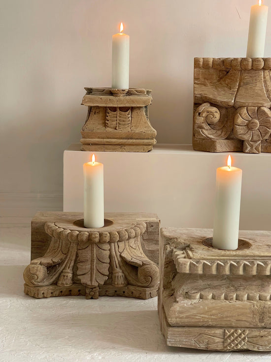 Load image into Gallery viewer, Reclaimed Vintage Indian Pillar Candle Stand / BLEACHED // Style 2

