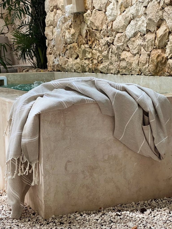 Load image into Gallery viewer, OLIVE Turkish Towel // Light Green &amp;amp; Beige
