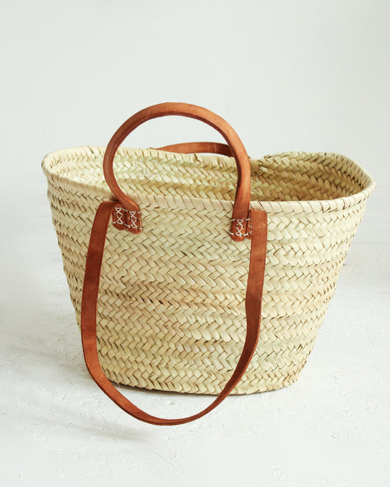 Load image into Gallery viewer, Handwoven Moroccan Palm Basket With Leather Straps
